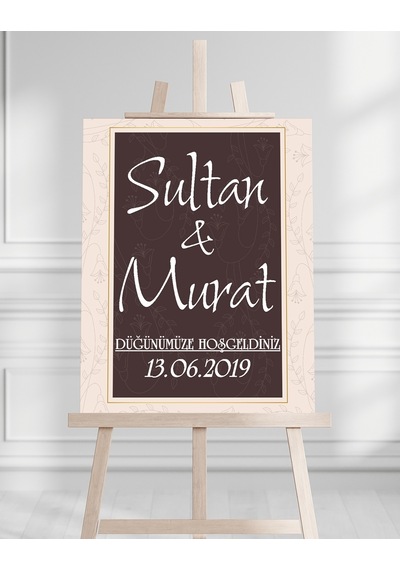 Söz Nişan Düğün İçin 50x70 Karşılama Panosu - Çiçek Tasarımlı 002 Beyaz