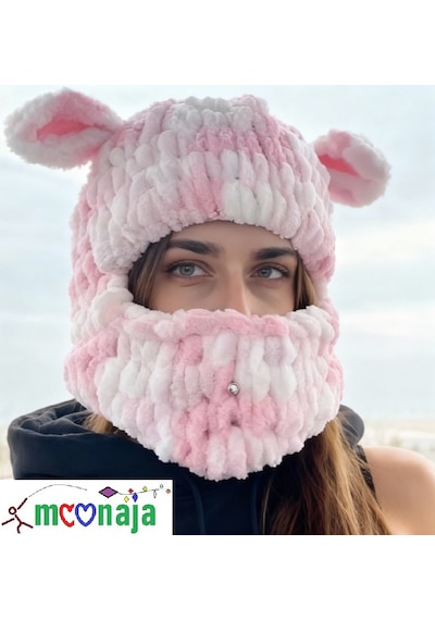 Moonaja Puffy Örgü Kar Maskesi Şapka - Wegh Bere Maske - Balaklava Motorsiklet Kask Ve Kayak Beresi Çok Renkli