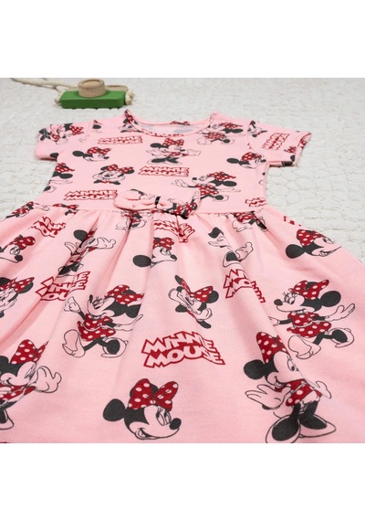 Momikon Minnie Mouse Kız Çocuk Kısa Kollu Pamuklu Elbise Pembe
