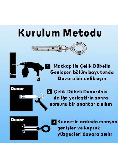 Badem10 Kancalı Çelik Dübel M6 Salıncak Boks Torbası Avize İçin Gömlekli Kapalı Ağız Kanca 5 Adet