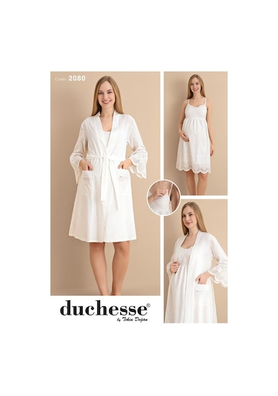 Duchesse 2080 İp Askılı Fistolu Hamile Lohusa Gecelik Sabahlık Takım