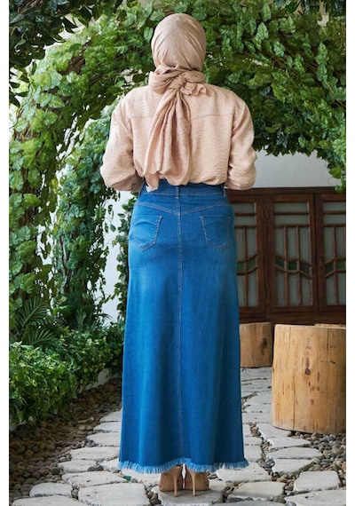 2252-denim Püsküllü Etek Koyu Mavi Koyu Mavi