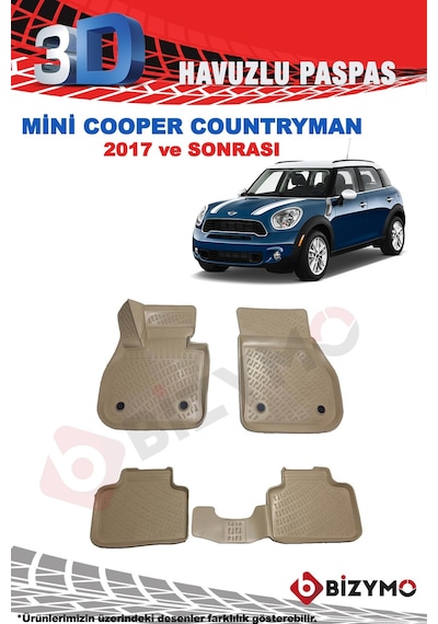 Mini Cooper Countryman 2017+ Bej 3D Havuzlu Paspas Takımı Bizymo