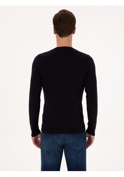 Cacharel Lacivert Slim Fit Pamuk Karışımlı Bisiklet Yaka Basic Triko Kazak