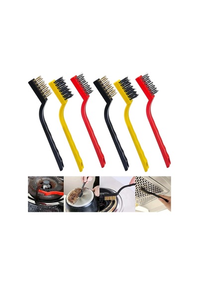 Tr 6'li Mini Tel Fırça Seti Aspiratör Musluk Duşakabin Lavabo Fırın Ocak Mutfak Derz Banyo Tuvalet Pas Yağ Tem