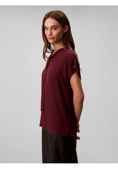Calvin Klein Chiffon Ss Tie Neck, Gex Bordo Kadın Bluz