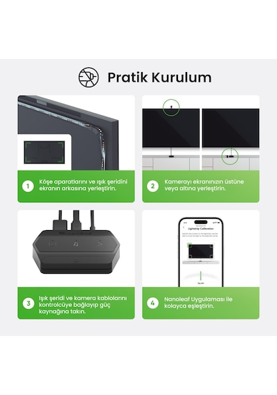 Nanoleaf 4d Akıllı Tv Arkası Led Şerit Aydınlatma Başlangıç Paketi App Kontrollü 4m Maks 65inç,googl RGB