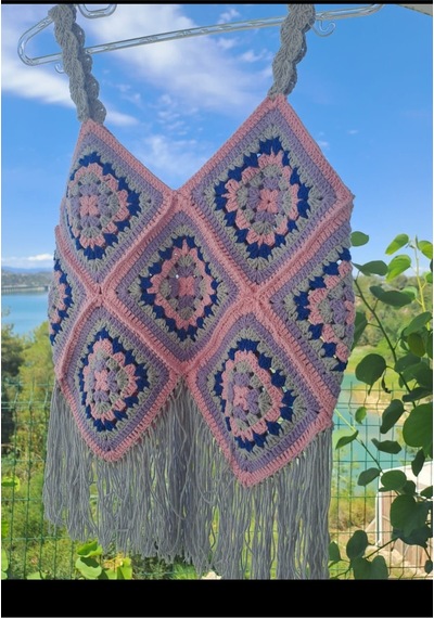 Ceymora Kadın El Emeği Geometrik Desenli Saçaklı Büstiyer Pembe Pembe