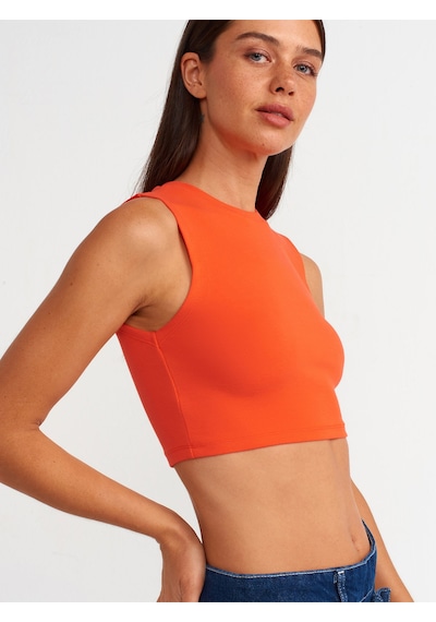 Dilvin Kadın Turuncu Kolsuz Crop Top T-shirt - 30125 Turuncu