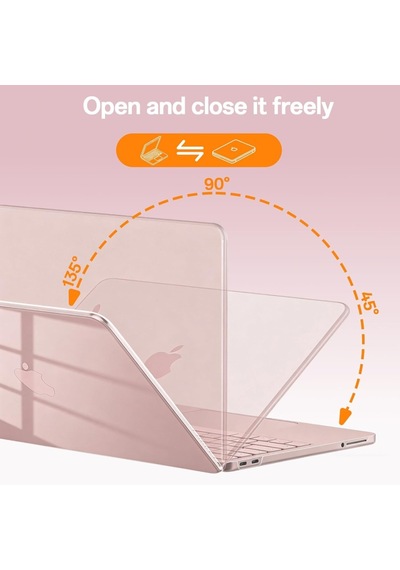 Macbook Uyumlu Neo 13inç A18 Pro A3404 Kılıf Kristal Ön Arka Şeffaf Kapak Pembe