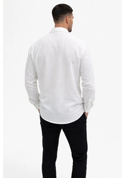 Wear Vexel Erkek Keten Kumaş Uzun Kollu Regular Fit Gömlek - Beyaz Çok Renkli