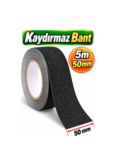 5 Cm X 5 Metre Yapışkanlı Kaydırmaz Bant Siyah Zemin Merdiven Yer Kaymaz Bant