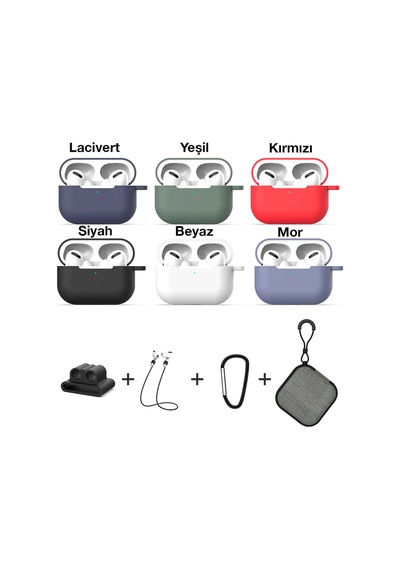 Ally 5 in 1 Apple Uyumlu AirPods Pro Koruma Çantalı Kulaklık Kılıf Seti Kırmızı