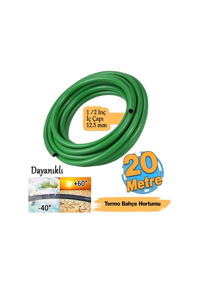 Termo Bahçe Hortumu 20 Metre Dayanıklı 3 Katlı Sağlam Çeşme Su Sulama Yıkama Hortum 12.5 Mm 1/2"