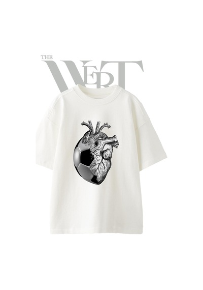 Thewert Heart Soccer Tasarım Baskılı Ünisex Beyaz Oversize T-shirt