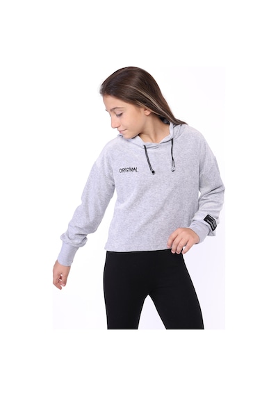 Toontoy Kız Çocuk Kapüşonlu Kadife Sweatshirt Gri Melanj