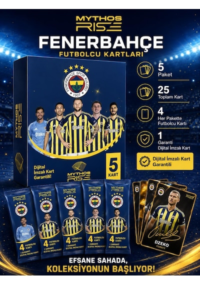 Mythos Rise Fenerbahçe Futbolcu Kartları 5'li Kutu Paketi 25 Kart Dijital İmzalı Kart Garantili