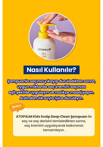 Çocuklar İçin Dolaşma Önleyici Nemlendirici Saç Kremi Atopalm Silky Hair Conditioner Kids