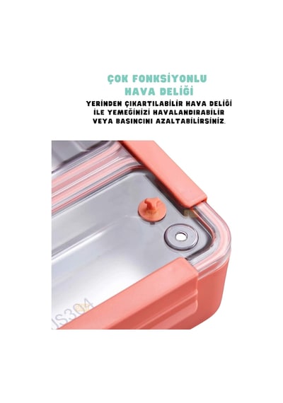 Bento 1100ml Lunchbox Tek Katlı 2 Bölmeli Paslanmaz Çelik Sefer Tası Yemek Kutusu Açık Kırmızı Çok Renkli