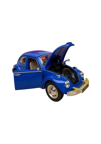 Nostaljik Beetle Vosvos Oyuncak Araba - 17 Cm Büyük Boy Sesli Işıklı Sürtmeli Mavi Model Araba Çok Renkli