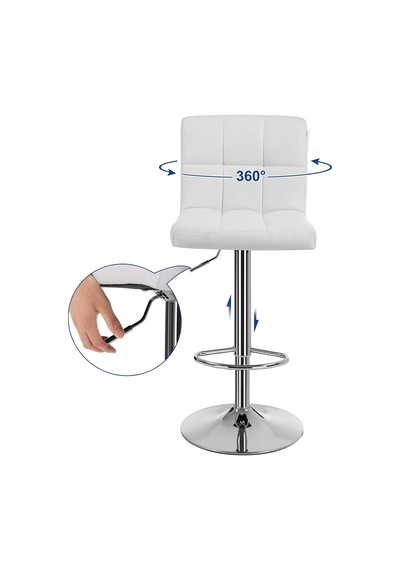 Bar Tabureleri, 2'li Set, Yüksekliği Ayarlanabilir Pu Kapaklı Bar Sandalyeleri, 360 Döner Sandalye, Arkalık Ve Ayaklıklı Mutfak Sandalyesi, Lobi, Tezgah, Krom Kaplama Çelik, Beyaz Ljb64w Çok Renkli