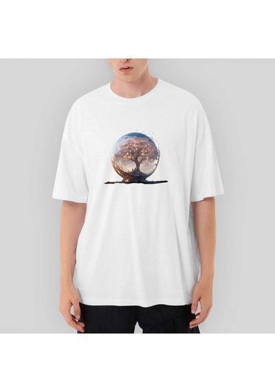 Tree Growing İn Snow Gobe Oversize Beyaz Tişört Beyaz