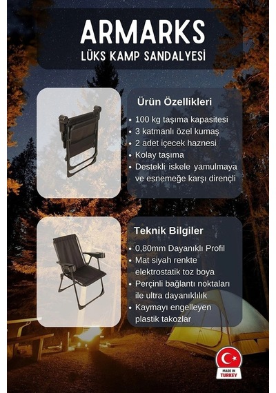 3 Adet Kamp Sandalyesi, Katlanır Kamp Sandalyesi, Bardaklıklı Kamp Sandalyesi,plaj Piknik Sandalyesi Siyah