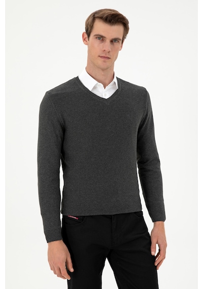U.S. Polo Assn. Erkek Slim Fit V Yaka Antrasit Melanj Basic Kazak 50288886-VR081