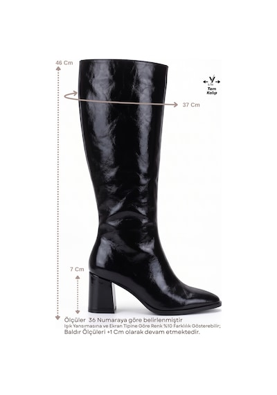 V.s.h Velvet Kadın Siyah Rugan Yankee 7 Cm Uzun Diz Altı Çizme -2545