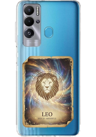 Tecno Pova Neo İle Uyumlu Burç Kartları Aslan Tasarımlı Şeffaf Silikon Kılıf Şeffaf