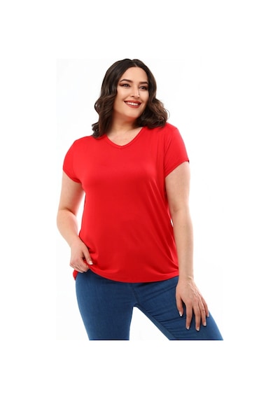 Aytemas V Yaka Basic Bluz Kırmızı
