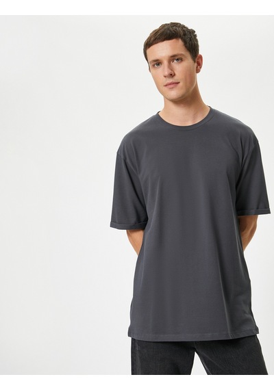 Koton Basic Oversize Tişört Bisiklet Yaka Kısa Kollu Antrasit 5wam10045hk Antrasit