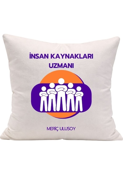 İnsan Kaynakları Uzmanına Özel İsim Yazılı Mesleki Dekoratif Yastık Kılıfı Beyaz