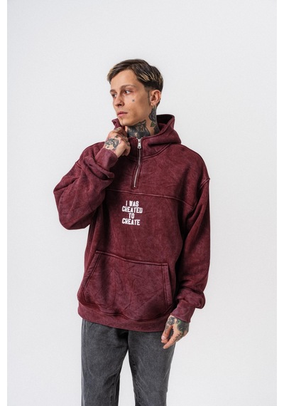 Respire Erkek Create Baskılı Kapüşonlu Oversize Hoodie Bordo