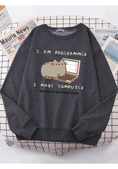 Startmore Startmoreben Programcı Bilgisayarı Yapıyorum Komik Kedi Kadın Hoody Kore Moda Kazak Sokak Rahat Giysil Antrasit