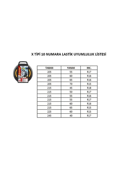 Takmatik X Tipi Kar Lastik Zinciri 10 Numara 10 CM