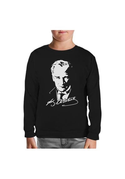 Lord Tshirt Atatürk - Portre Siyah Çocuk Sweatshirt Siyah