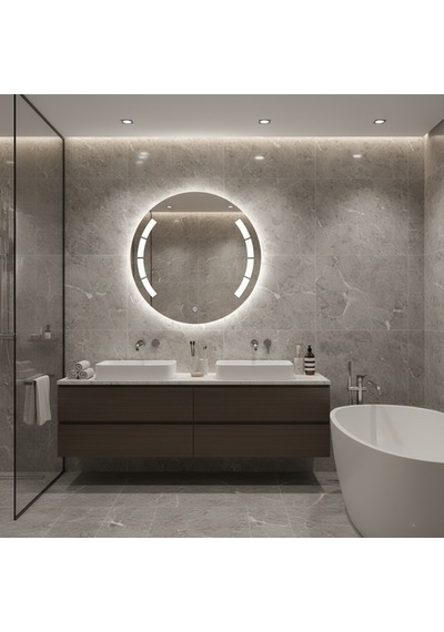 60x60 Cm Aurora Segment Led Segment Aydınlatmalı Yuvarlak Ayna Beyaz Işık 6500k Işık 6500k Beyaz