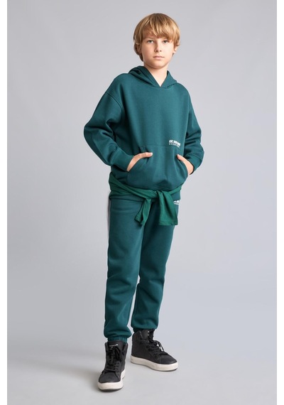 Defacto Regular Fit Kapüşonlu Baskılı Kanguru Cepli Kalın Kumaş Sweatshirt Erkek Çocuk H9682a826wngn1040 Yeşil-gn1040