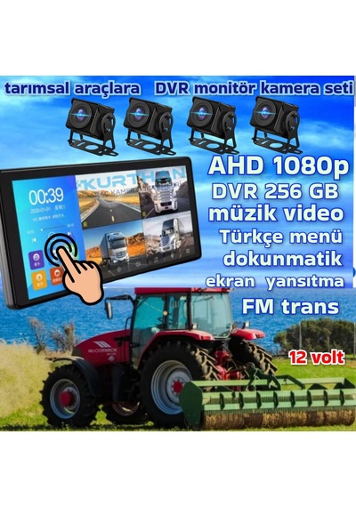 4 Adet Ahd 180 Derece Kamera Dvr Video Müzik Dokunmatik Monitör 12 V