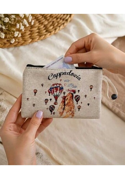 Hancappadocıacollectıon Kapadokya Dokuma Kağıt Para Cüzdanı, El Çantası Açık Bej