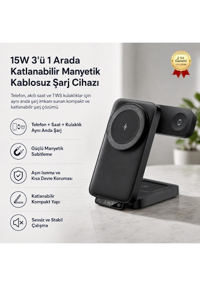 15w 3'ü 1 Arada Katlanabilir Manyetik Kablosuz Şarj Cihazı Telefon Akıllı Saat Ve Tws Kulaklık Şarj Standı-1699