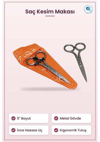 Saç Kesim Makası 5" Metal Bıyık Ve Sakal Berber Hassas Uç Kişisel