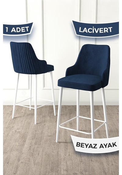 Canisa Enox Serisi,1 Adet Lacivert Sandalye Mutfak Bar Sandalyesi, Babyface Kumaş, Beyaz Metal Ayak, Sandalyeler Lacivert Ayaklar Beyaz