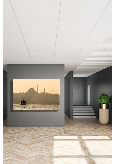 Gün Batımında İstanbul Silüetinin Tarihi Dokususu Nostaljik Bir Manzara Yatay Kanvas Tablo Tekli 3806