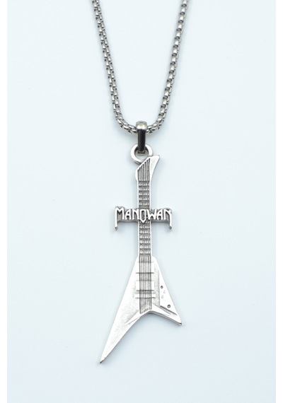 Manowar Elektro Gitar Örme Zincir Kolye Gümüş