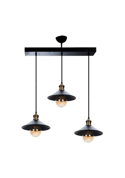 Rıolıght Retro Üçlü Metal Avize Taban Uzunluğu: 60Cm Şapka Çapı: