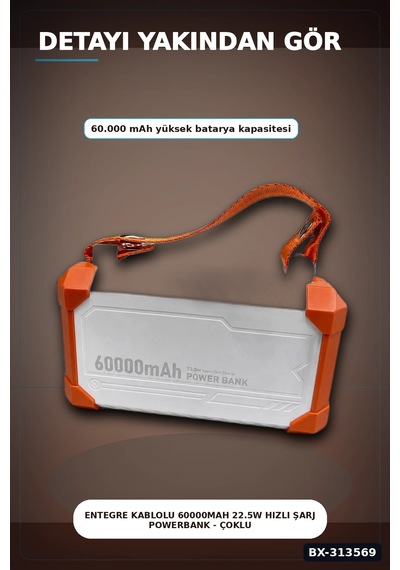 Bay Entegre Kablolu 60000mah 22.5w Hızlı Şarj Powerbank - Çoklu Usb-c Çıkışlı Güç Bankası Bx-313569 Najmaddi Standart