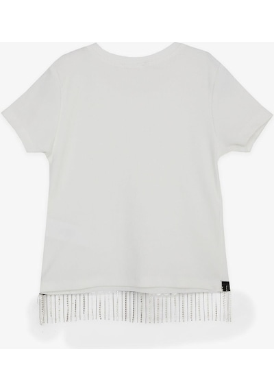 Breeze Kız Çocuk Tişört Taş Püsküllü 9-14 Yaş, Ekru-ekru Ekru