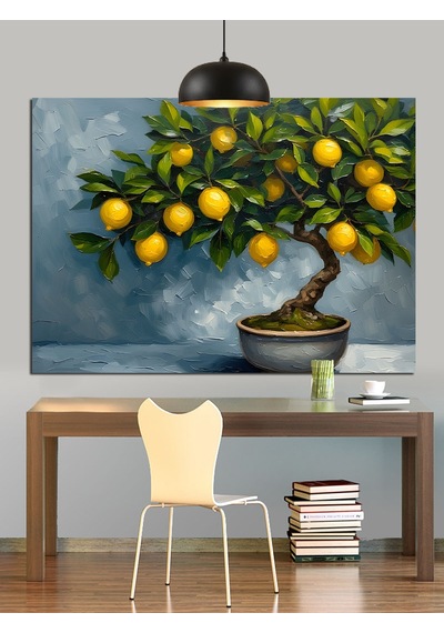 Limon Ağacı Küçük Bonsai Dekoratif Kanvas - Mdf Ahşap Tablo